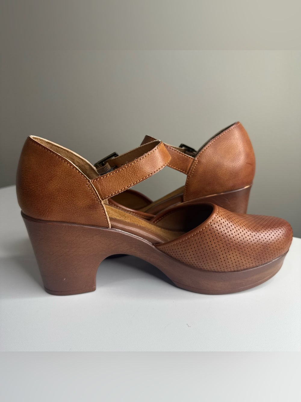Born Brown Leather Mary Jane Wedge with Buckle - Picture 4 of 11
